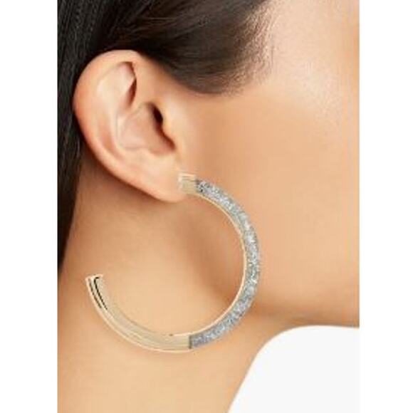 NWT Rebecca Minkoff Glitter Front Large Hoop Earrings Silver Women's Size OS - Picture 1 of 8